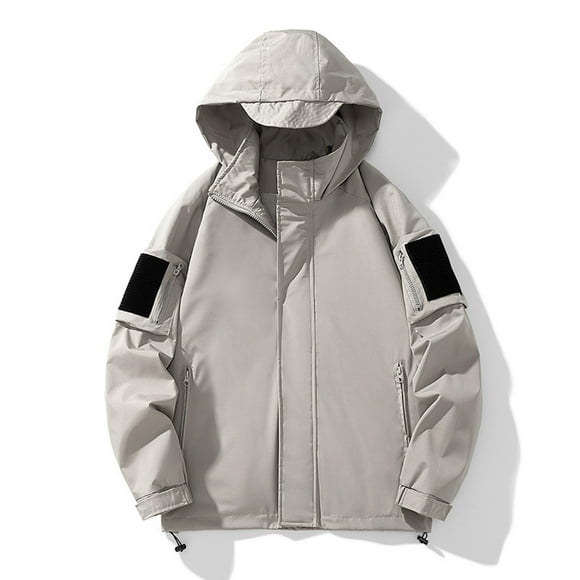 EGNMCR Men's Lightweight Puffer Jacket Autumn Outdoor Slim Fitting Thin Hooded Hiking Jacket with Pockets Casual Solid Color Patchwork Zip Up Sun Protection Overcoats Windbreaker Jacket