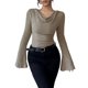 thumbnail image 3 of Camisetas de Punto Acanalado con Cuello Vuelto y Larga para Mujer, Tops Ajustados Fruncidos para Salir, Camisetas Básicas para Otoño Caqui M, 3 of 9