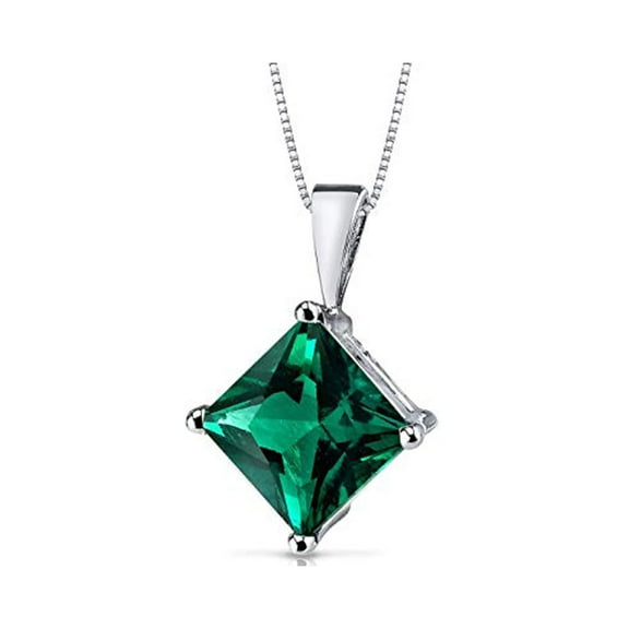 iParis 2 Ct Emerald Princess Cut 18-Inch Box Chain Necklace, 24K White Gold-Plated