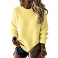 thumbnail image 2 of Womens Crew Neck Sweater Long Sleeve Fuzzy Knit Pullover Fall Winter Oversized Loose Fit Soft Fleece Casual Jumper Tops Yellow M, 2 of 6