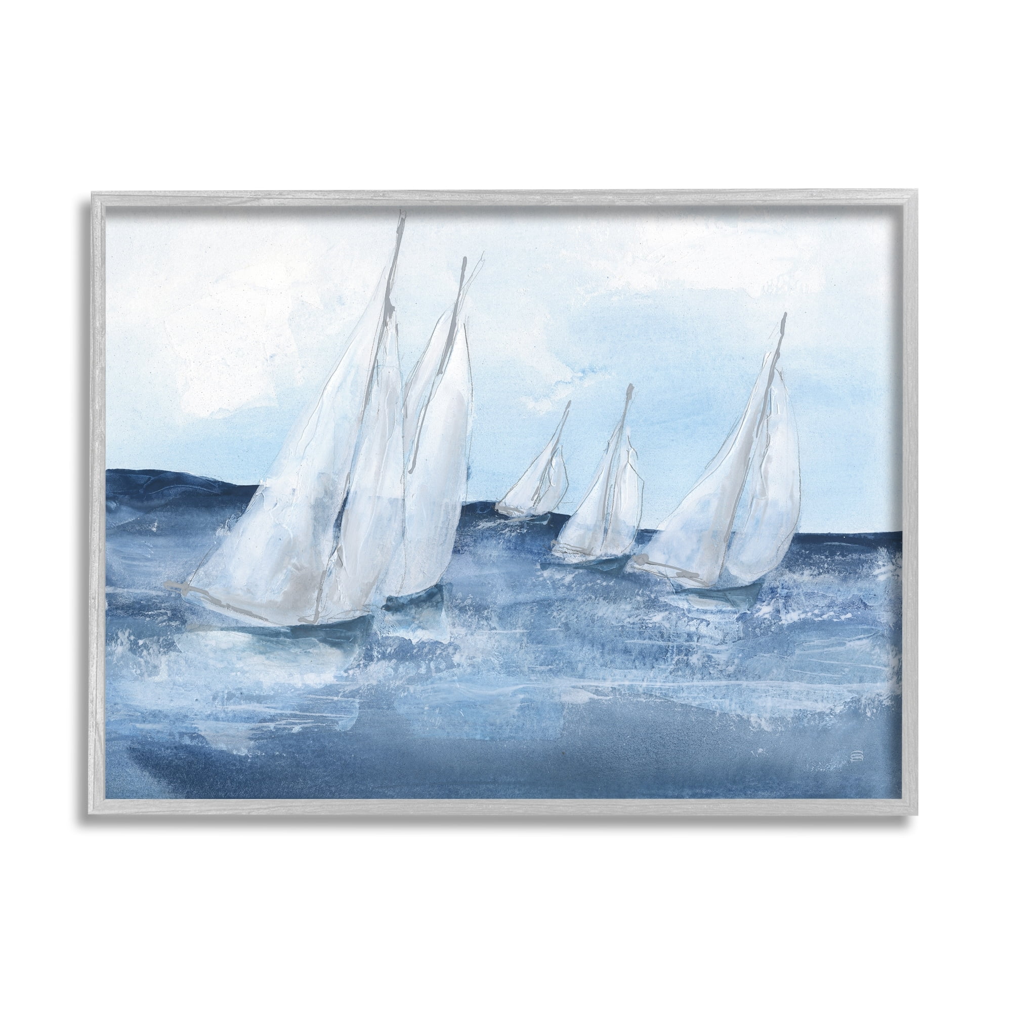Stupell Industries White Sailboats Coasting Ocean Waters Blue Tide, 14 x 11,Design by Chris Paschke