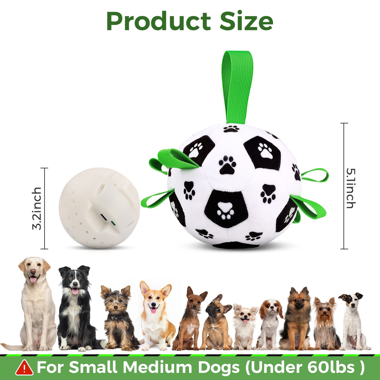 QDAN Smart Interactive Rechargeable Soccer Ball Dog Toy with Straps Remote Control & Music Mode for Small to Medium Dogs