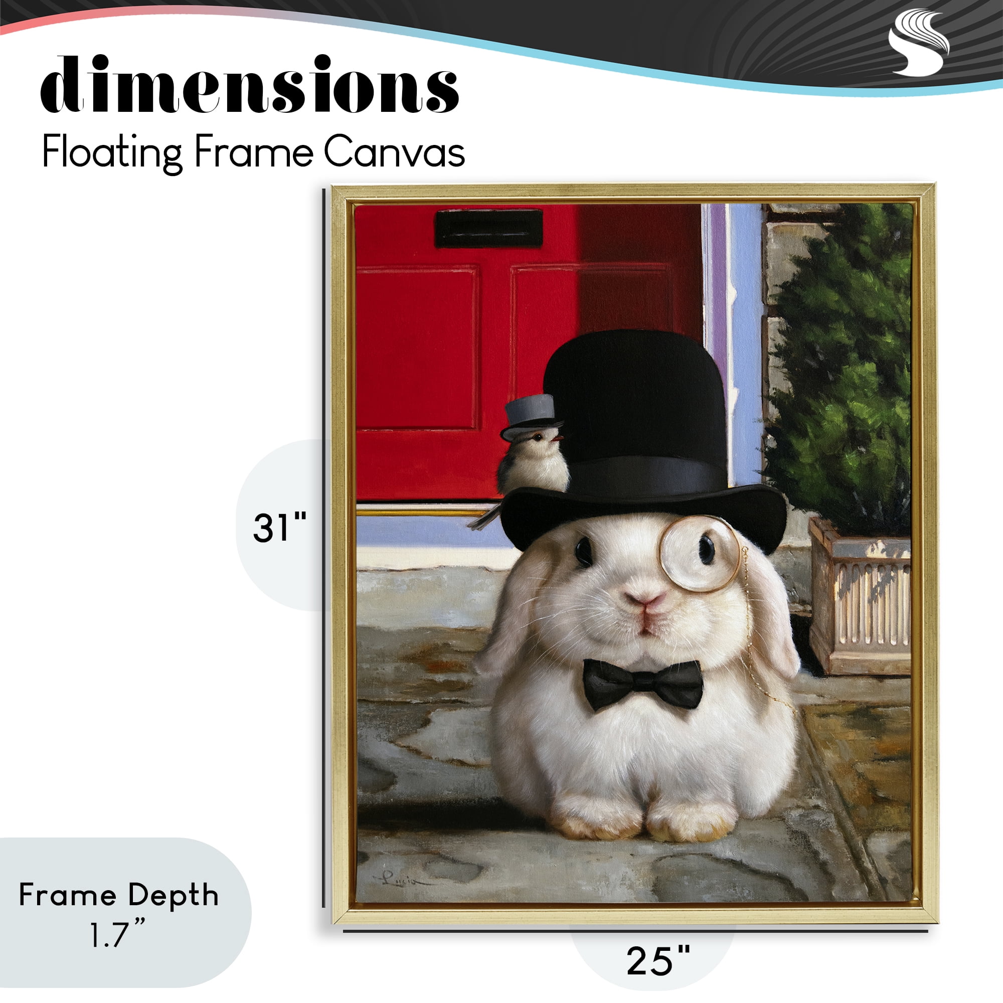 Stupell Industries Lord Bunbury Rabbit Gold Framed Floater Canvas Wall Art, design by Lucia Heffernan