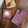 thumbnail image 5 of Pink and Black Of Leopard Print Kitchen Oven Mitt and Pot Holder Sets 2 Pcs for Baking, Cooking and Grilling, Heat Resistant Up To 392 °F, 5 of 7