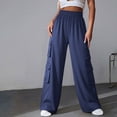 thumbnail image 2 of Hurxie Women Cargo Pants Baggy Y2K Clothing Multi Pockets High Waist Loose Straight Leg Pants Vintage Clothes Navy,L, 2 of 8