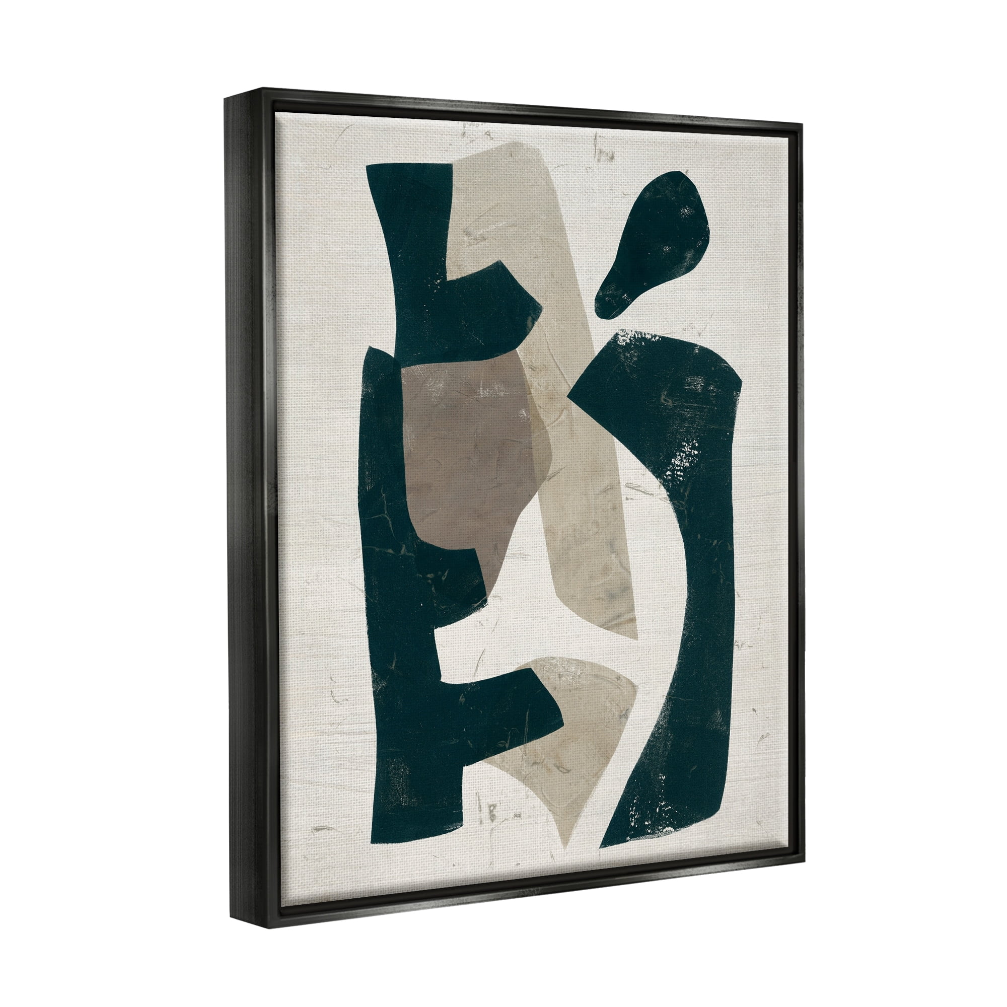Stupell Industries Black & Brown Geometric Shapes Abstract Weathered Pattern Painting Jet Black Floating Framed Canvas Print Wall Art, Design by June Erica Vess