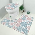 thumbnail image 2 of Blue and Pink Christmas Snowflake Pattern Bathroom Rugs Sets 3 Piece,Toilet Cover Set,Absorbent Non Slip Bathroom Mats Sets with U-Shaped Contour Rug Toilet Rug Set, 2 of 5