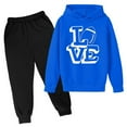 thumbnail image 1 of LUOGENLI New Sweatshirt Football Letter Printed Hoodie Pants Children's Casual Two Piece Fashion Trend Football Fans Sports Rugby Player Sports Gift Long Outfits for Boys Blue 7-8 Years, 1 of 3