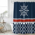 thumbnail image 6 of Navy Blue Coastal Shower Curtain Set - 48" x 72" Washable Bathtub Curtain with 12 Hooks, Nautical Ocean Sea Rudder Abstract Art Waterproof Fabric Stall Shower Curtains for Bathroom/Bathtub Décor, 6 of 6