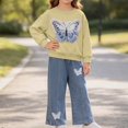 thumbnail image 3 of DJDLJWCJ 2 Piece Girls Casual Outfit Sets Bow Print Long Sleeve Crewneck Sweatshirt with Elastic Waist Wide Leg Pants Set Yellow Size 12M, 3 of 7