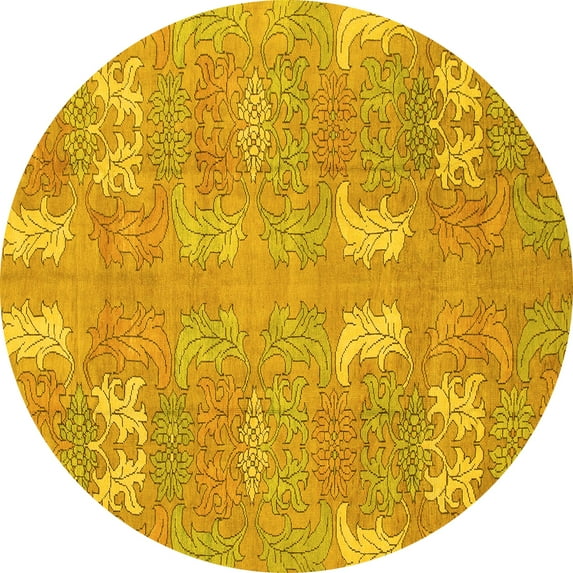 Ahgly Company Indoor Round Abstract Yellow Modern Area Rugs, 6' Round