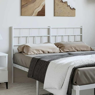 vidaXL Metal Headboard Full 35.4'' High, Powder-Coated Steel, White Headboard Only