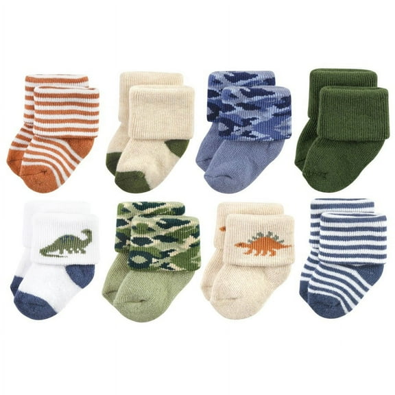 Hudson Baby Infant Boys Cotton Rich Newborn and Terry Socks, Dinosaur Explorer, 6-12 Months