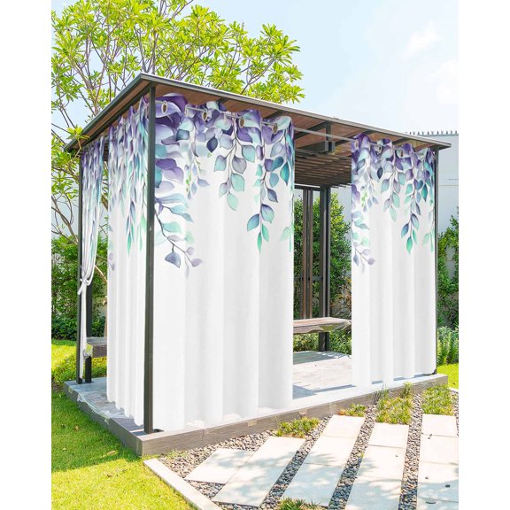 nqOlkjepod Outdoor Curtains for Patio Waterproof, Watercolor Eucalyptus Outdoor Privacy Panels Grommet, Spring Leaves Vintage Farmhouse Blackout Outside Curtains for Porch/Cabana 54"x84", 1 Panel