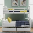 thumbnail image 2 of DreamBuck, Twin over Full Bunk Bed with Drawers, Solid Wood Bunk Beds with Ladder & Guardrail, Bunk Bed Frame for Teens, Adults, No Box Spring Needed, Convertible to 2 Separated Beds, Pure White, 2 of 8