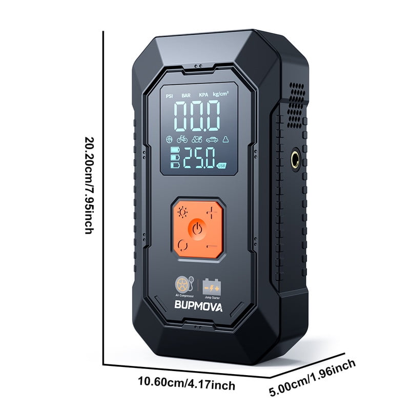 BUPMOVA Car Jump Starter & Air Compressor(150PSI), 5000A Peak Portable Jump Starter Battery Pack for All Gas/10L Diesel Engine, 12V Starter Jump Box, LCD Display, Power Bank, 3-Mode LED Light