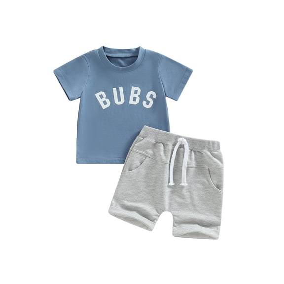 Bagilaanoe 2pcs Toddler Baby Boy Short Pants Set Short Sleeve Letter Print T-Shirt Tops Shorts 6M 12M 18M 24M 3T Kids Casual Summer Outfits