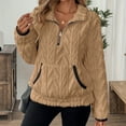 thumbnail image 2 of Women'S Sherpa Zip-Up Hoodie, Loose Fit Cropped Winter Casual Sweatshirt With Half Collar, Soft Fleece Pullover For Streetwear & Daily Outfits Wrm Lightweight Sweatshirt (XXL, Khaki) ZMTing, 2 of 5