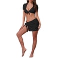 thumbnail image 2 of Conjunto de bikini de 4 piezas para mujer Inspire Chic con nudo en el cuello, parte superior de manga corta y parte inferior triangular, trajes de baño, pequeño, negro, 2 of 5
