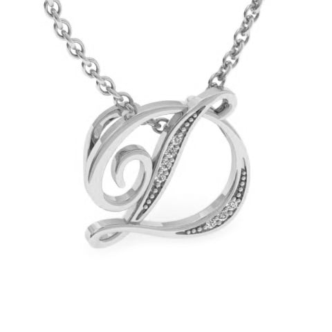 SuperJeweler D Initial Necklace in White Gold With 7 Diamonds, Serif Style, With Free 18 inch Cable Chain, for Women