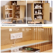 Modern Fluted Corner Vanity Desk with Triple HD Glass Mirror, 3 Lighting Modes, Charging Station, 3 Drawers, 2 Cabinets, Bedroom Makeup Table with Storage, 48 Oak