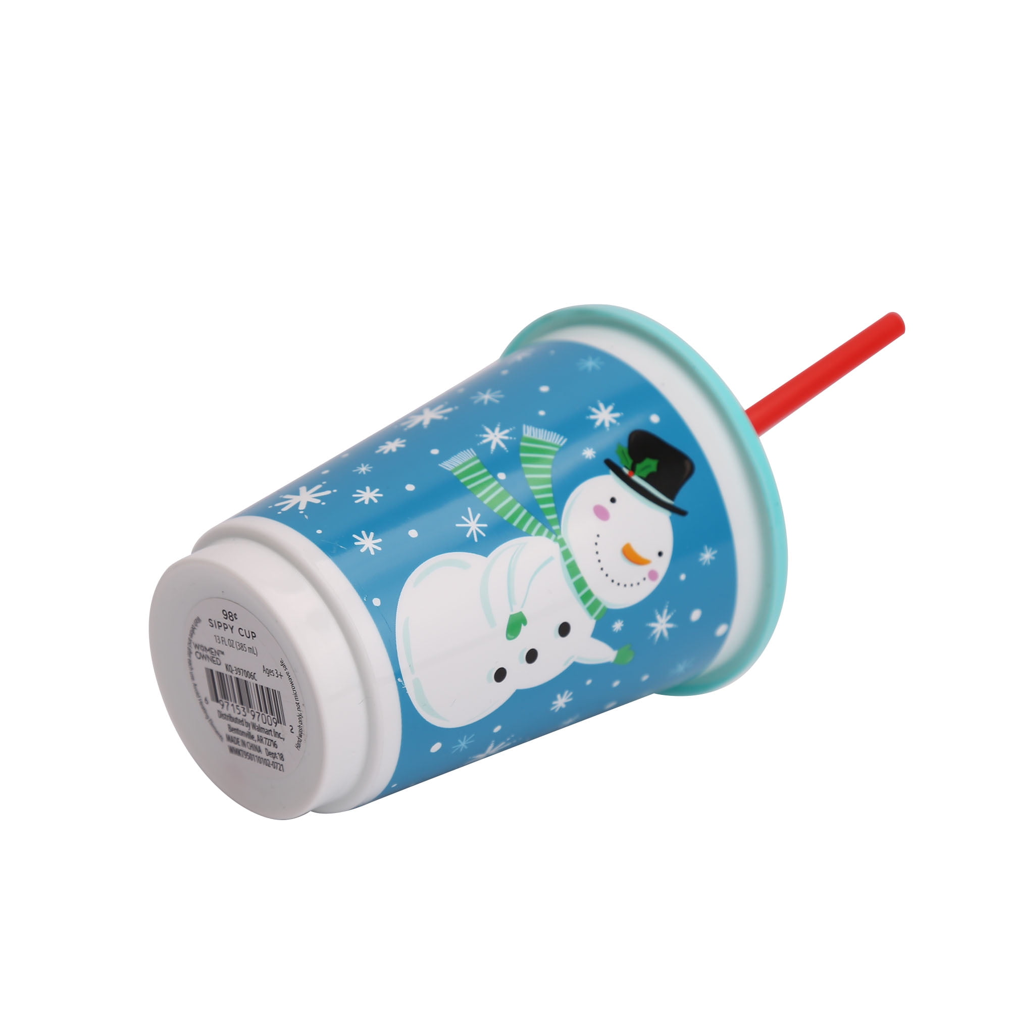 Holiday Time Plastic Light-up Snowman Blue Sippy Cup Tumbler Straw 310 mL  (NEW)