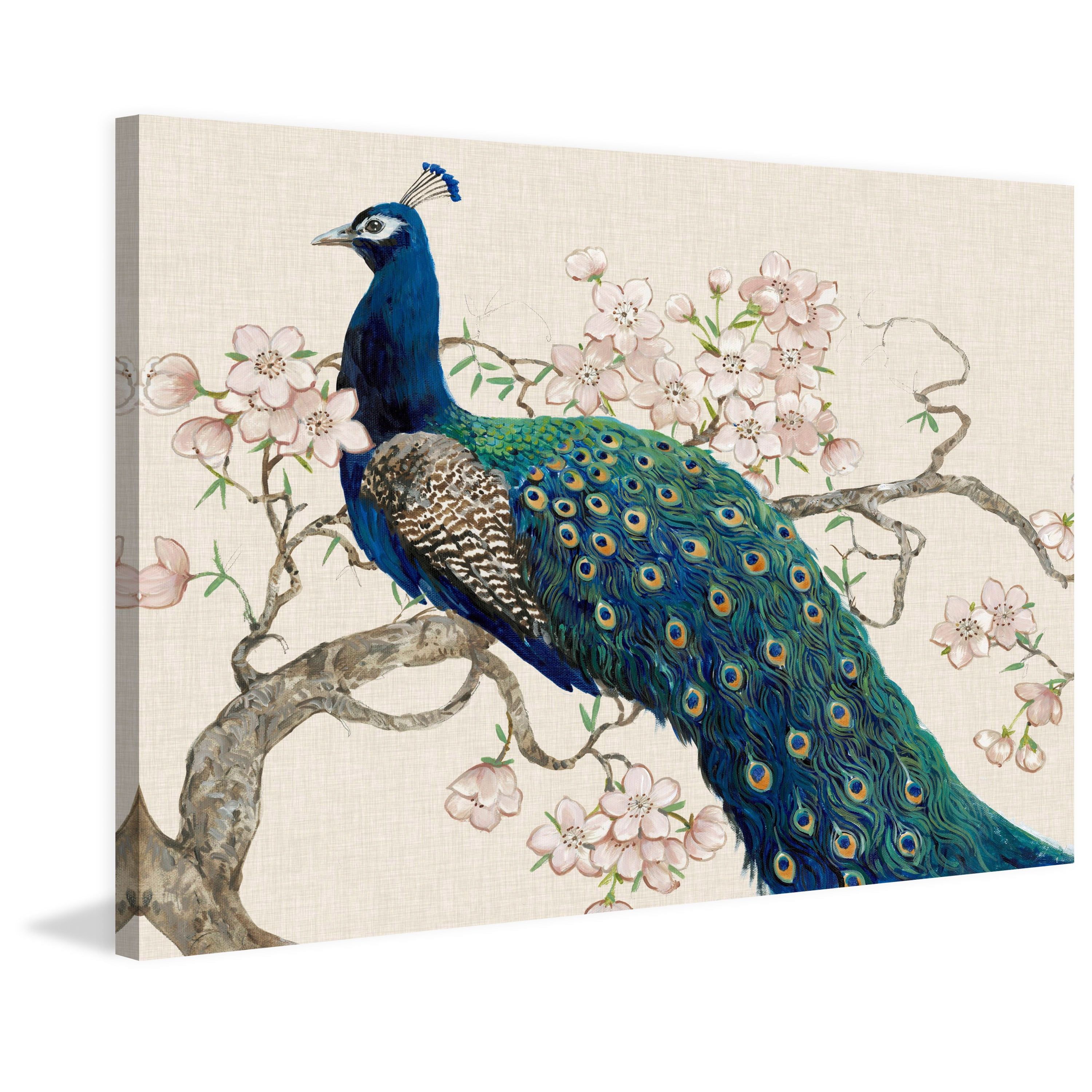 MARMONT HILL  - 'Peacock & Blossoms II' Painting Print on Wrapped Canvas 30 x 20