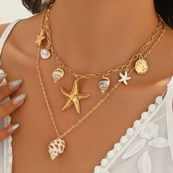 NICKSUN Shell Necklaces for Women Trend Boho Scarf Necklaces Ocean Mermaid Conch Seashell Necklace Summer Gold Fish Necklace Fashion Beach Jewelry