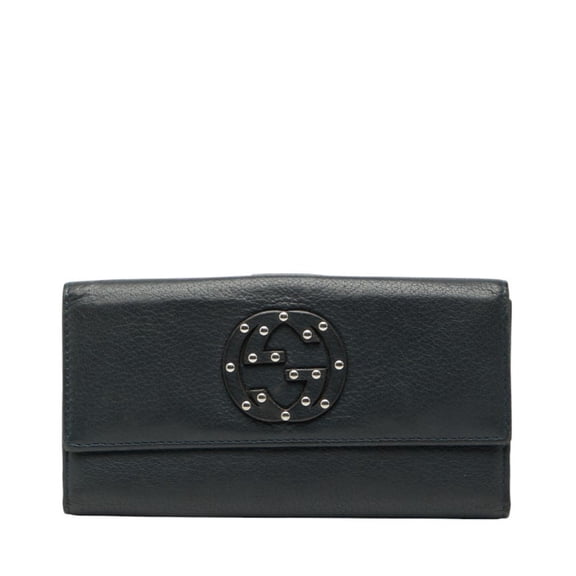 Pre-Owned Gucci Interlocking G Long Wallet 231843 Navy Leather Women's GUCCI (Good)