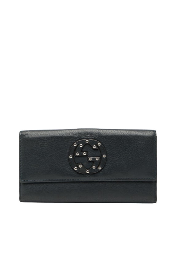 Pre-Owned Gucci Interlocking G Long Wallet 231843 Navy Leather Women's GUCCI (Good)