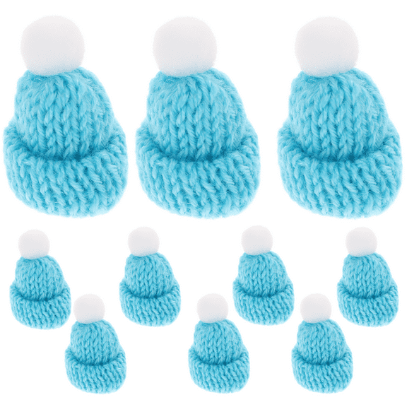 Worgeous 10pcs Light Blue Mini Santa Hats Knitted Christmas Hat Diy Crafts Small Beanie Hats For Holiday Decorations