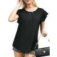 thumbnail image 3 of QINCAO Summer Tops for Women 2023 Solid Color Ruffle Short Sleeve Round Neck Tunic Tee Blouse for Women,XL(16-18), 3 of 7