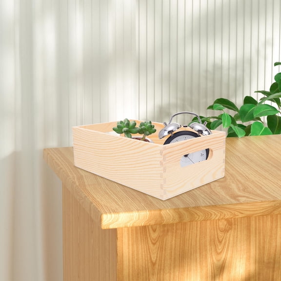 HEALEEP Wooden Storage Organizer Box, 1 Pack Khaki Rectangular Container for Home Decor and Office, Minimalist Design 25x15x7.8 cm