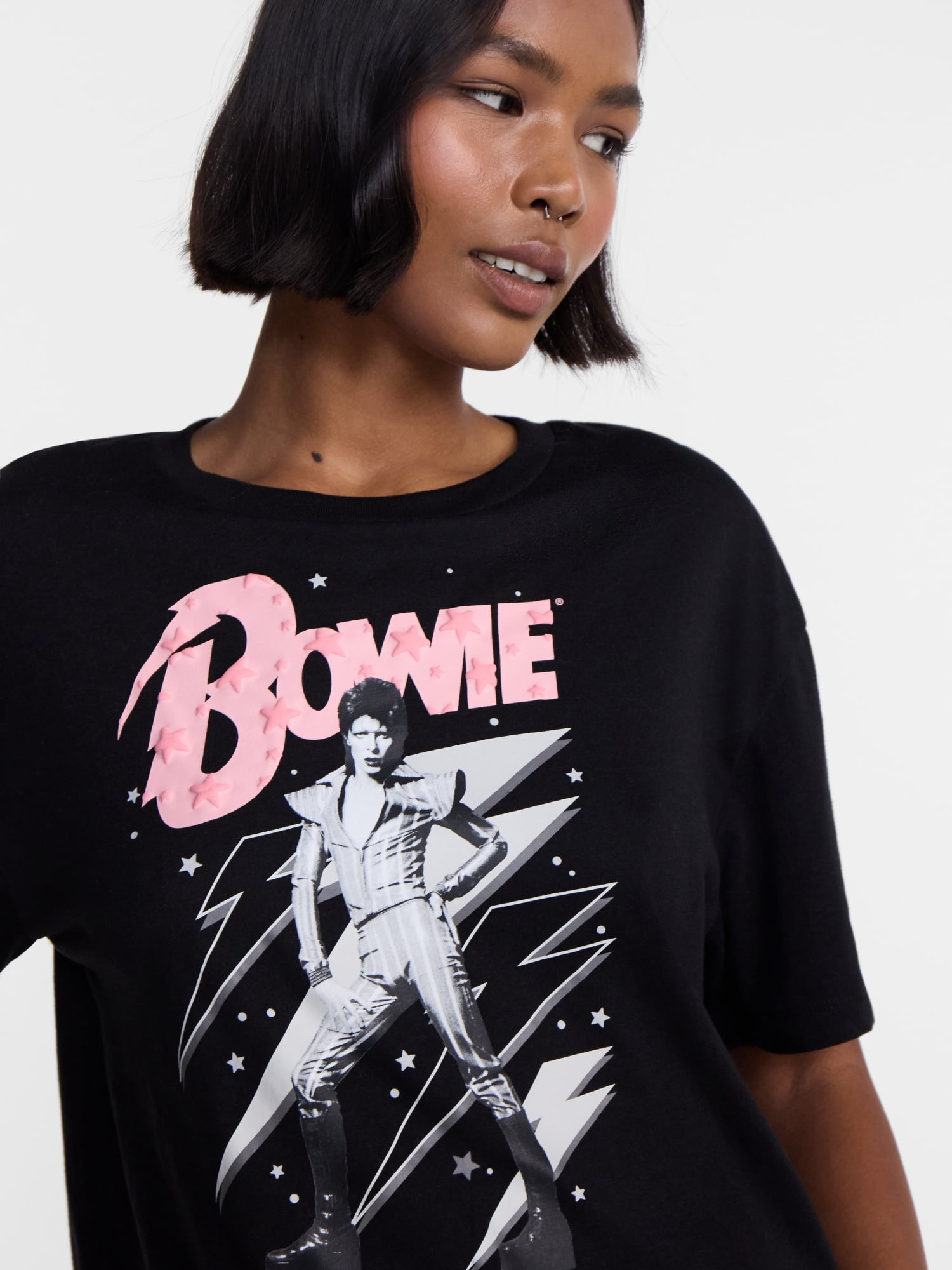 No Boundaries David Bowie Graphic Boyfriend Tee, Women’s XXS-XXL