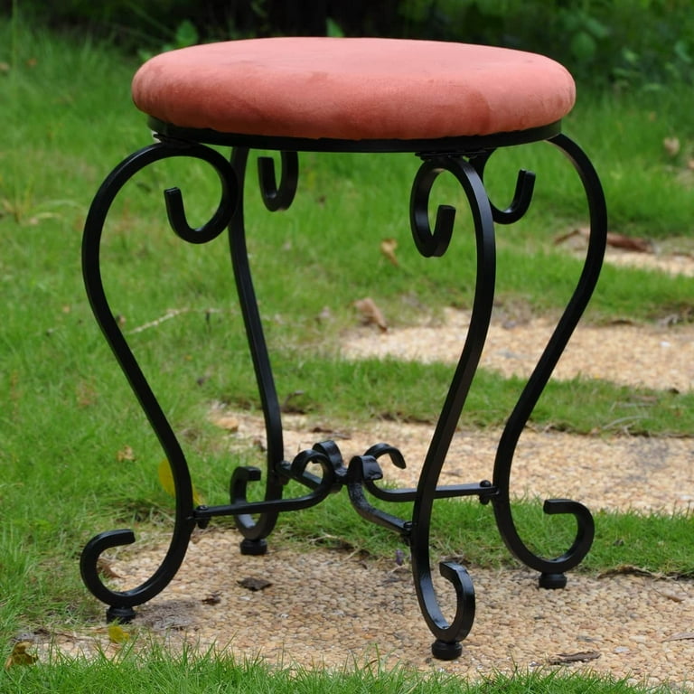 International Caravan Round Iron Vanity Stool with Cushion International Caravan Round Iron Vanity Stool with Cushion