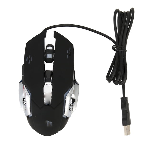 Ratón para juegos con cable con retroiluminación RGB 4 DPI ajustables hasta 3600 Ratones ópticos USB ergonómicos para computadora con 6 botones Ratón audible negro