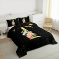 thumbnail image 3 of Homewish Gold Cartoon Monogrammed Full Size Comforter Sets for Female, Initial T Letter Bedding Comforter Set, Groovy Rose Flower Reversible Bedding Sets, Luxury Bedroom Decor, 3 Pieces, 3 of 8