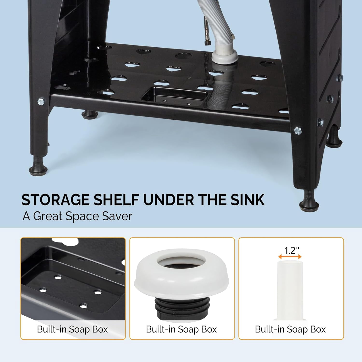 HJTER 20-Gallon Utility Sink Laundry Tub for Washing Room, Freestanding Utility Sink with Stainless Steel Faucet, (Black, 32.3"W x 22.4" D x 49.6"H (Faucet included))