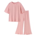 thumbnail image 4 of Agkizg Kids Girls Clothing Set Solid 2 Piece Outfit Short Sleeve Crewneck Top Pants Set, 4 of 6