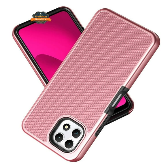 For Revvl 7 Pro 5G (T-Mobile) Dual Layer Slim & Tough Hybrid Shockproof Heavy Duty TPU Matte with Textured Rugged Shell Protection Phone Case Cover by Xpression - Rose Gold