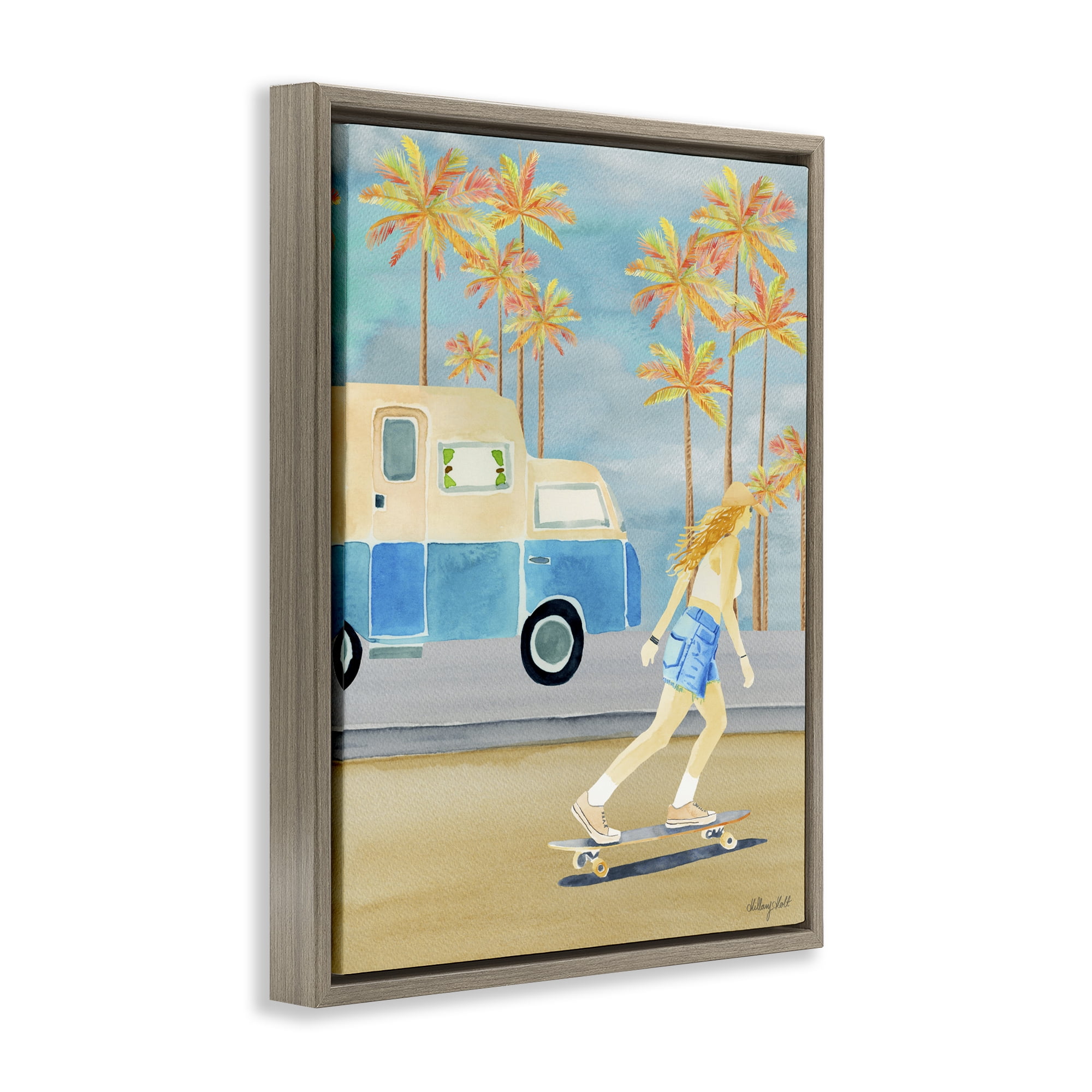 Stupell Industries Santa Monica Road Trip Brown Framed Floater Canvas Wall Art, design by Hillary Holt