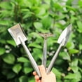 thumbnail image 3 of Juego de 3 paletas de jardín de acero inoxidable en miniatura, tenedor para malezas y paleta para trasplante, juego de herramientas manuales para jardinero, 3 of 11