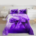 thumbnail image 2 of Manfei Dreamy Purple Ribbon Queen Comforter Set for Teen, Chic Artwork Bowknot Bedding Sets, Oil Printing Reversible Bedding Comforter Set, Ultra Soft Home Decor, 3 Pieces, 2 of 8