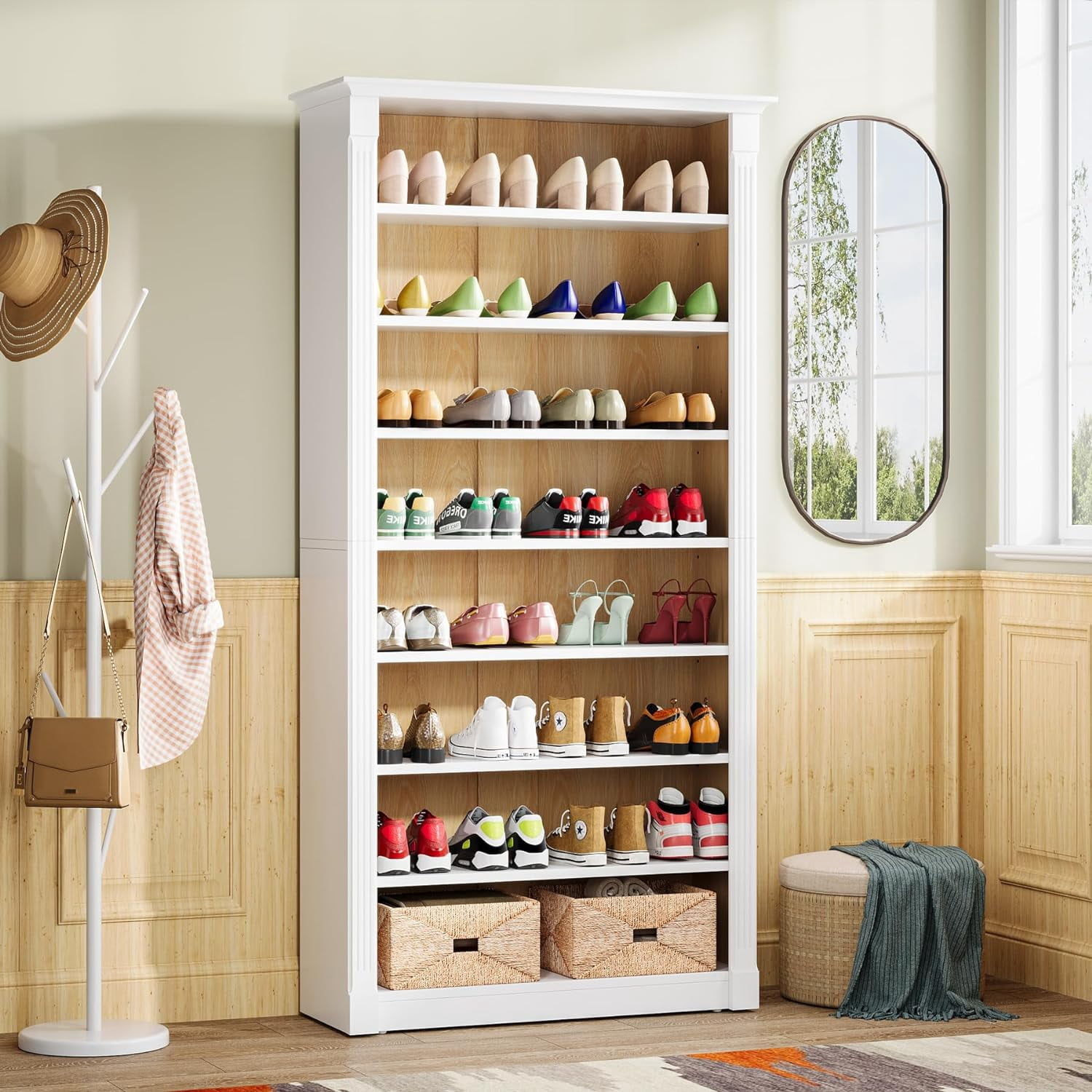 Tribesigns 8-Tier Shoe Rack, Wooden Freestanding Shoe Storage Cabinet for 32-40 Pairs, 70.9-Inch Tall Shoe Organizer Shelf for Entryway, Closet