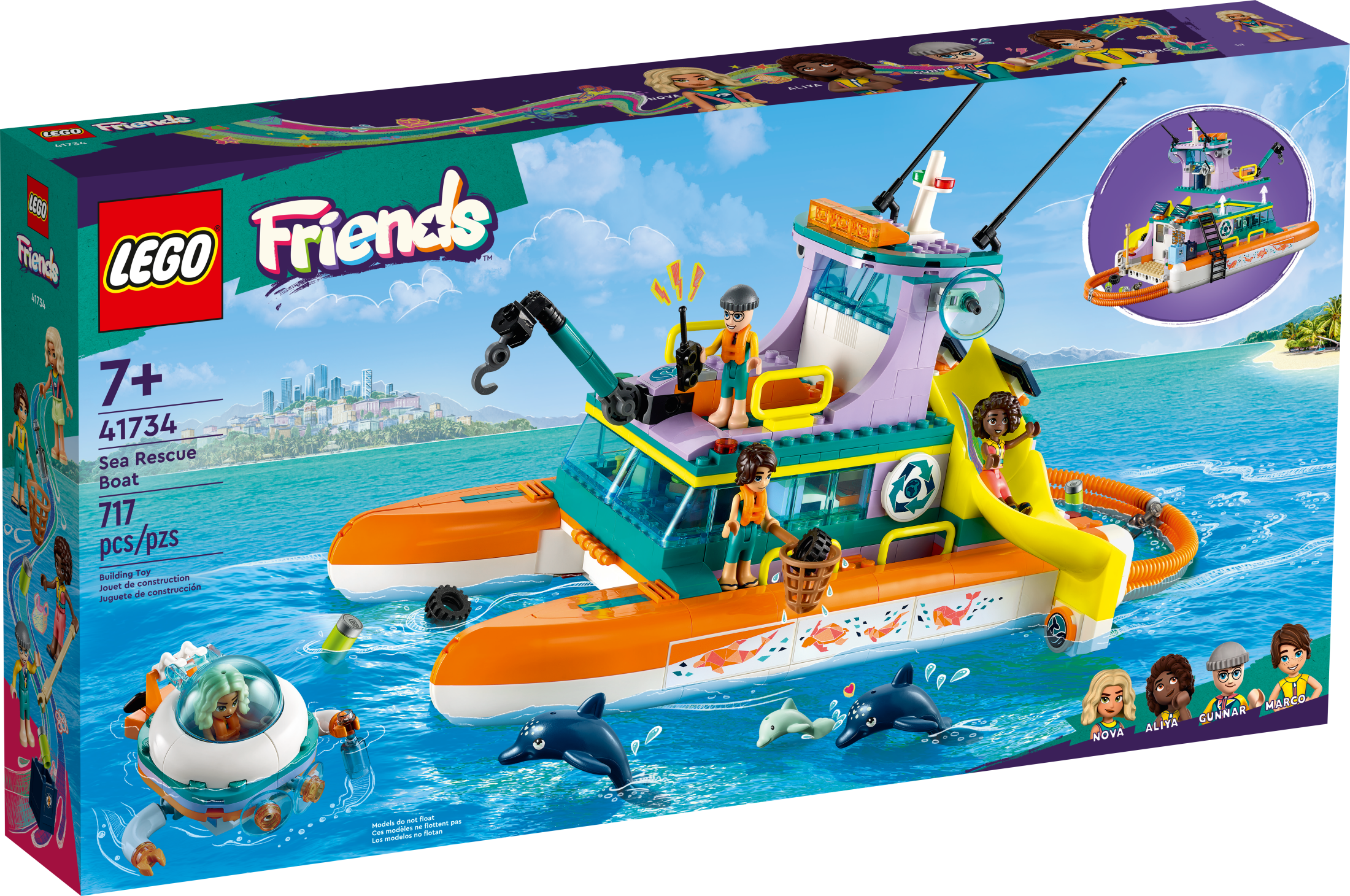 LEGO Friends Sea Rescue Boat 41734 Building Toy Set for Boys & Girls Ages 7+ Who Love the Sea, Includes 4 Mini-Dolls, a Submarine, Baby Dolphin and Toy Accessories for Ocean Life Role Play