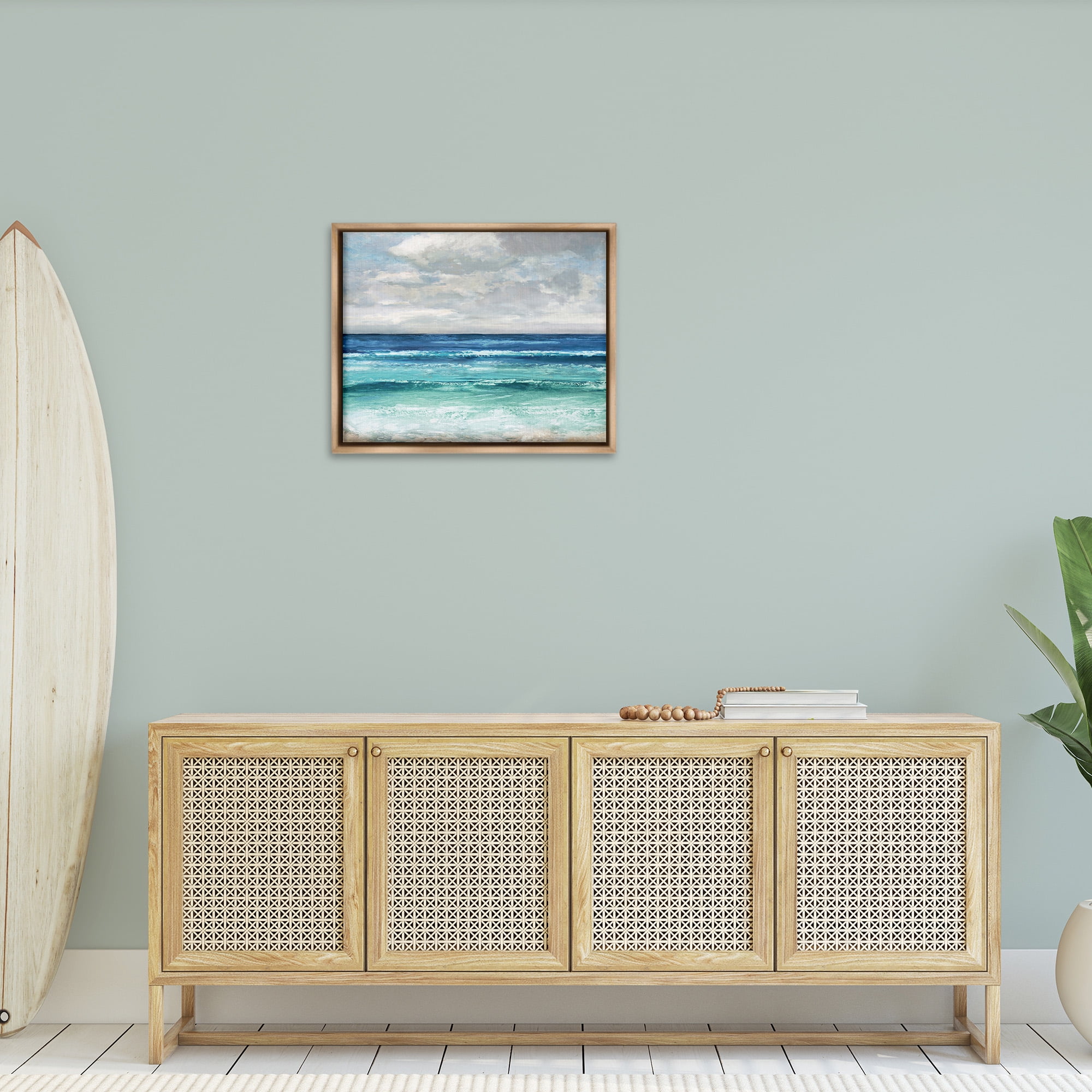 Stupell Industries Abstract Beach Clouds Landscape Painting Brown Floater Framed Canvas Art Print Wall Art, 31 x 25
