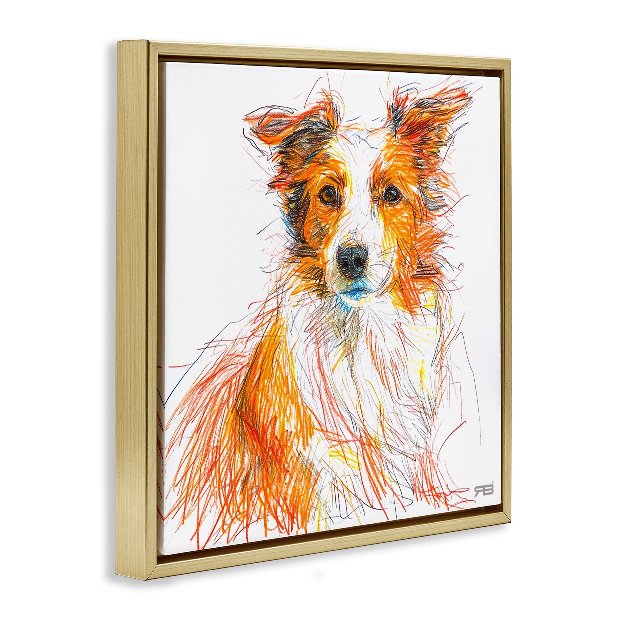 Stupell Industries Collie Dog Sketch Style Animals & Insects Painting Gold Floater Framed Canvas Art Print Wall Art, 18 x 18