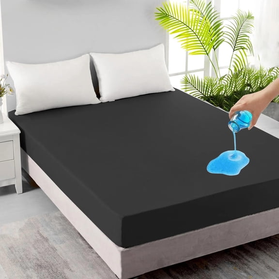 Mattress Protector 100% Waterproof Mattress Protector Premium Five-sides TPU Membrane Layer Waterproof Mattress Cover Breathable Fitted Deep Pocket Mattress Pad Cover, Black, Queen