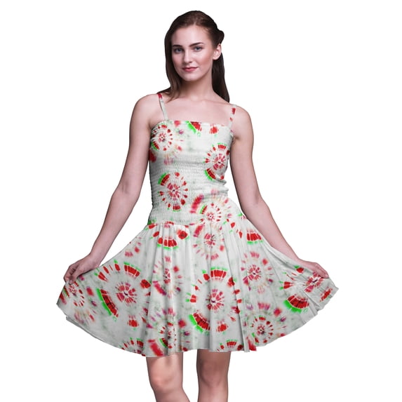 Bimba Tie-Dye Ladies Smocked Waist Mini Sun Dress Printed Summer Holiday Party Wear-X-Small