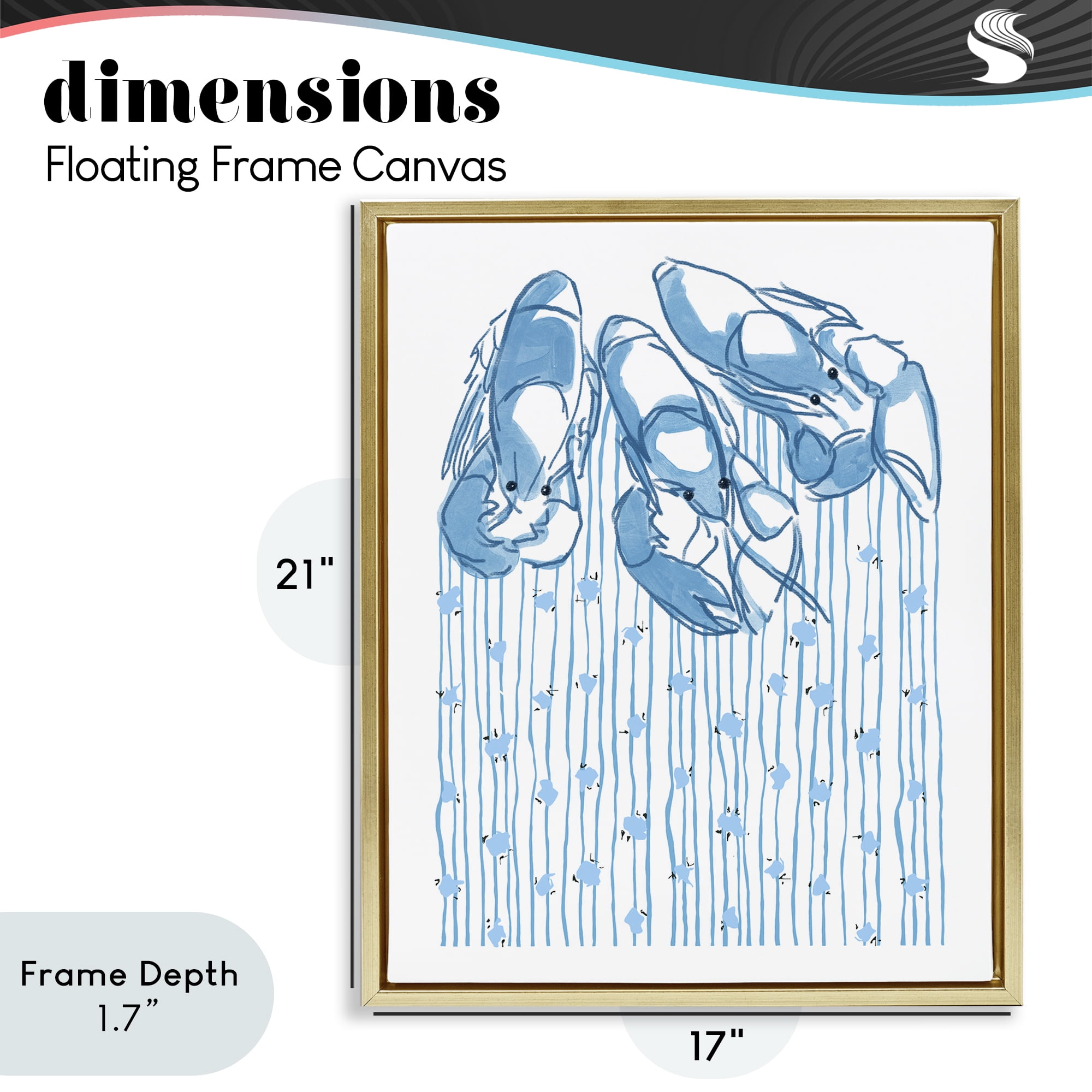 Stupell Industries Lobster Trio with Strings Gold Framed Floater Canvas Wall Art, design by Melissa Tilley